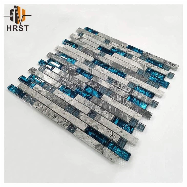 Kitchen Mosaic Glass Blue Tiles Natural Stone Marble Tile Gray Bathroom Wall Tiles Fireplace Subway Home Improvement Materials [Pack of 11PCS(12.4x11.8x0.31 InchesEach)] (3)